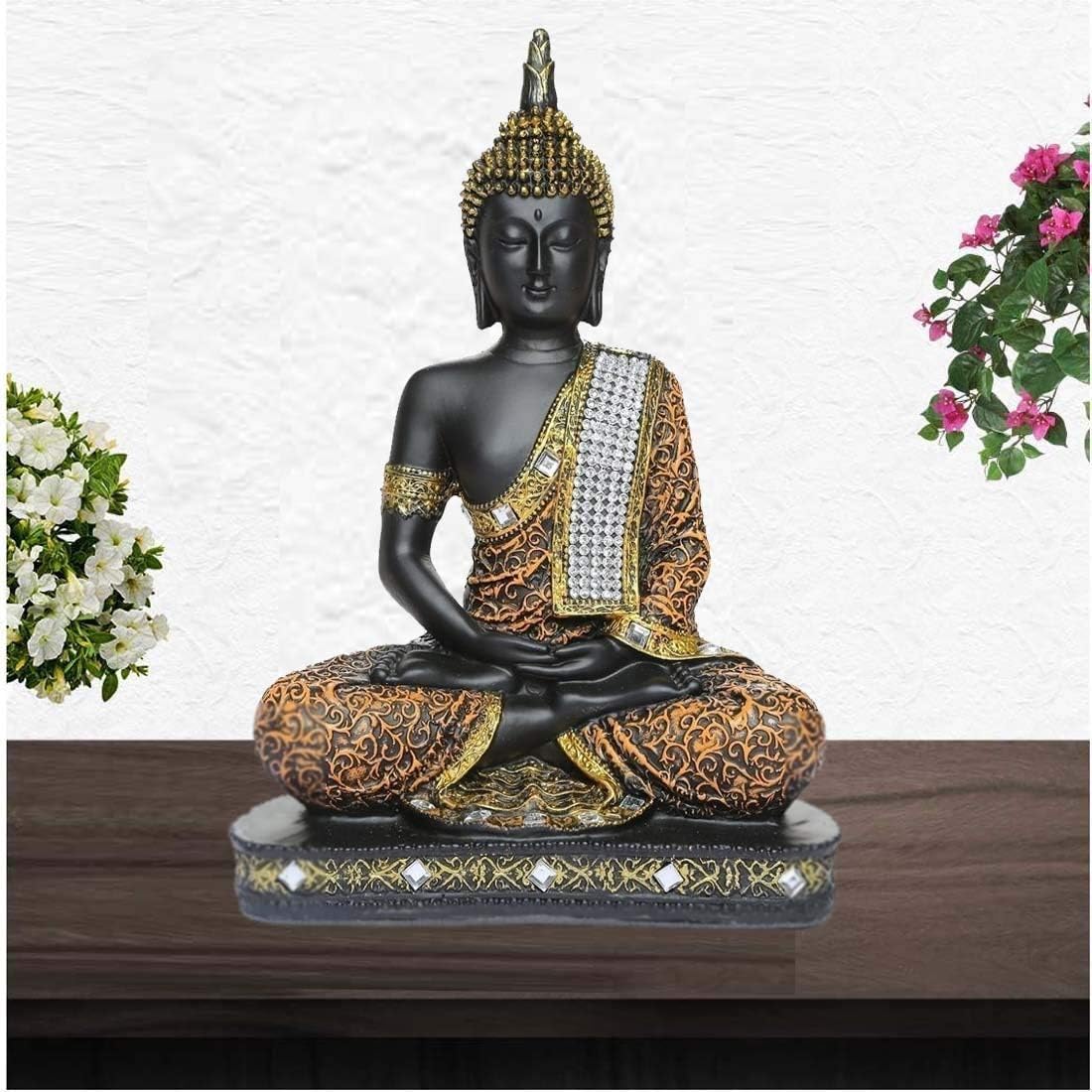 Meditating Buddha Statue ? Polyresin Sitting Buddha Idol for Car Dashboard Home Decor, Pooja Room, Office Desk & Spiritual Gifts ? Peaceful Showpiece for Positive Energy Orange