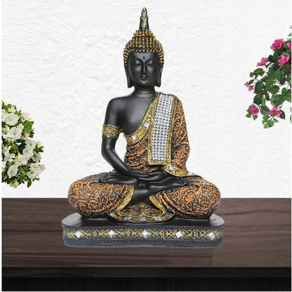 Meditating Buddha Statue ? Polyresin Sitting Buddha Idol for Car Dashboard Home Decor, Pooja Room, Office Desk & Spiritual Gifts ? Peaceful Showpiece for Positive Energy Orange