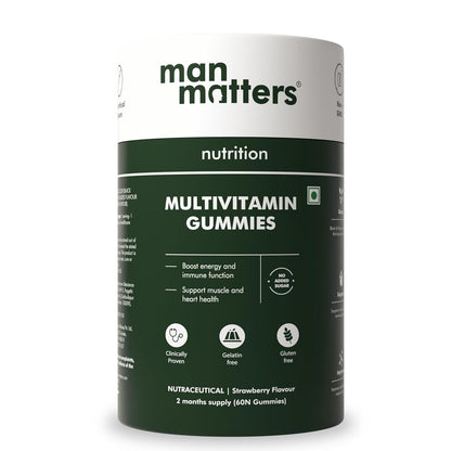 Man Matters Multivitamin Gummies With No Added Sugar | Daily Essential Multivitamin for Men | 15 Vitamins & Minerals, 8 Amino Acids, 7 Herbal Extract | Enhances Immunity & Overall Well Being | 60N