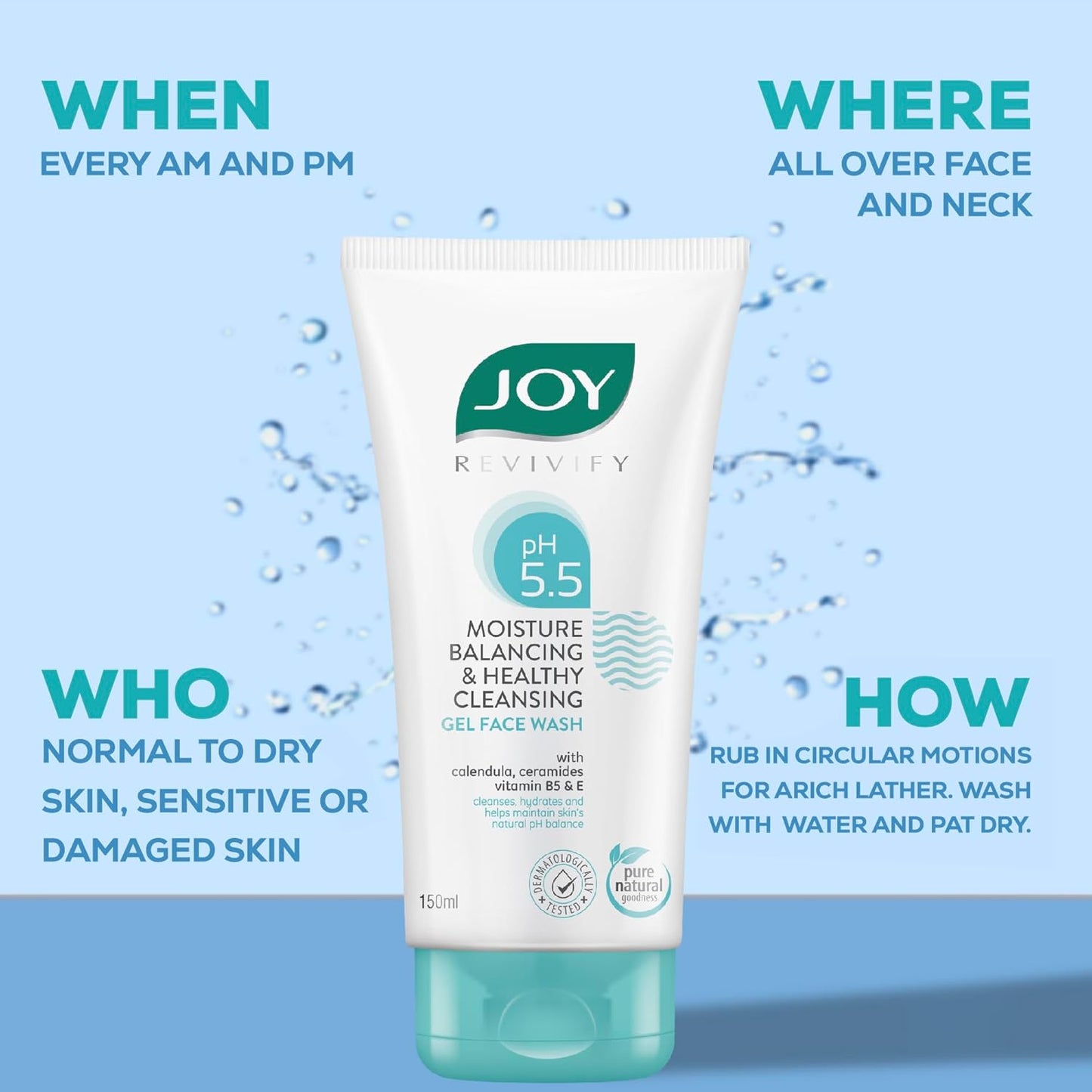 Joy pH 5.5 Hydrating Gel Winter Face Wash with Ceramides 150ml | Gently Cleanses and Restores Skin Barrier | Ideal for Sensitive Skin