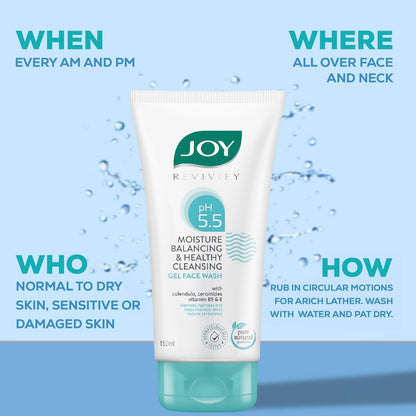 Joy pH 5.5 Hydrating Gel Winter Face Wash with Ceramides 150ml | Gently Cleanses and Restores Skin Barrier | Ideal for Sensitive Skin