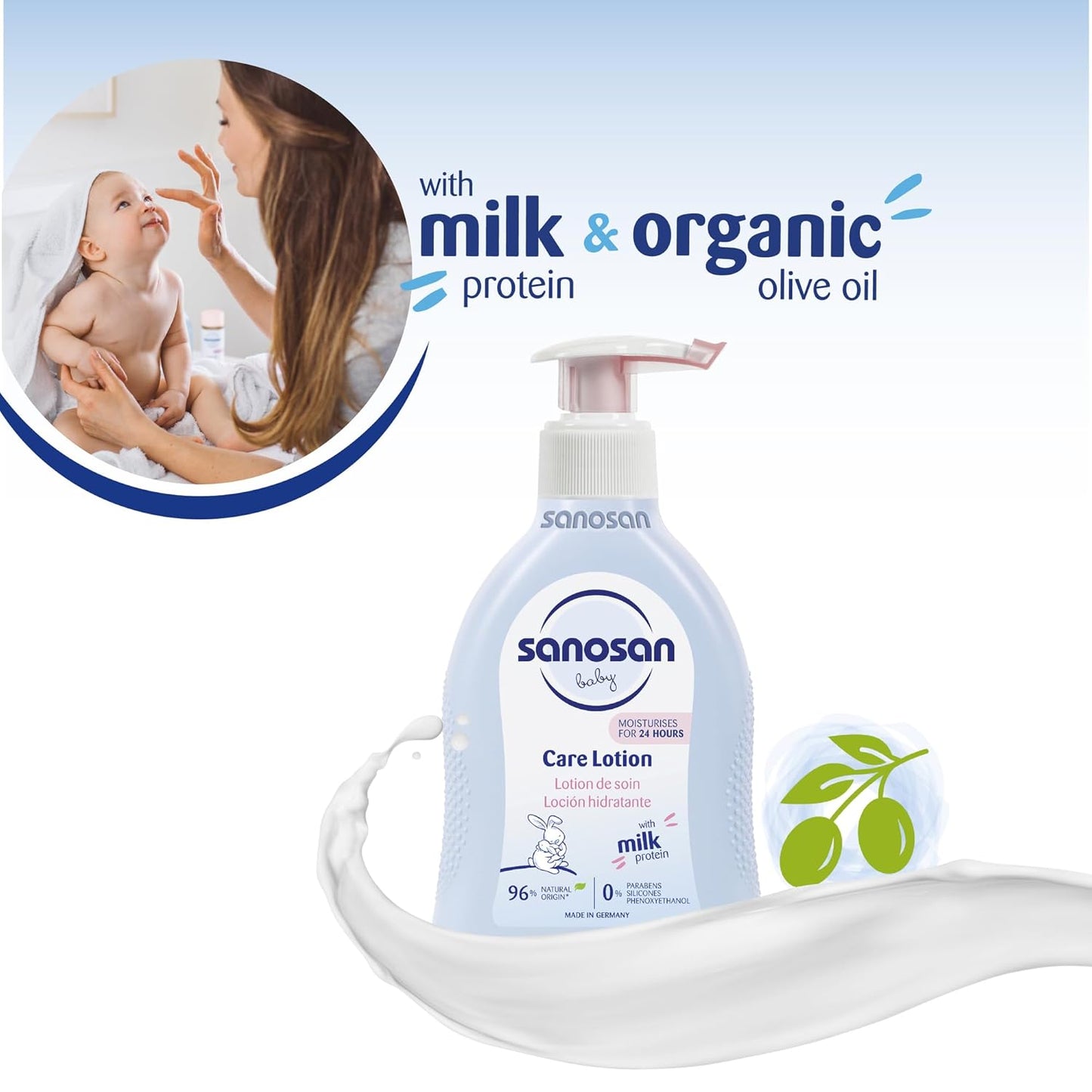 sanosan Baby Care Lotion| Suitable for baby’s delicate skin| with Moisturizes 24 hours parabens|paraffins| silicones & phenoxyethanol| Clinically Tested|200 ml