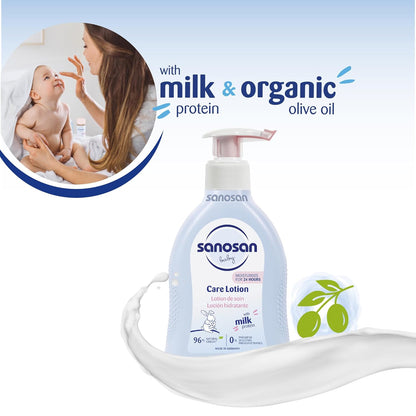 sanosan Baby Care Lotion| Suitable for baby’s delicate skin| with Moisturizes 24 hours parabens|paraffins| silicones & phenoxyethanol| Clinically Tested|200 ml