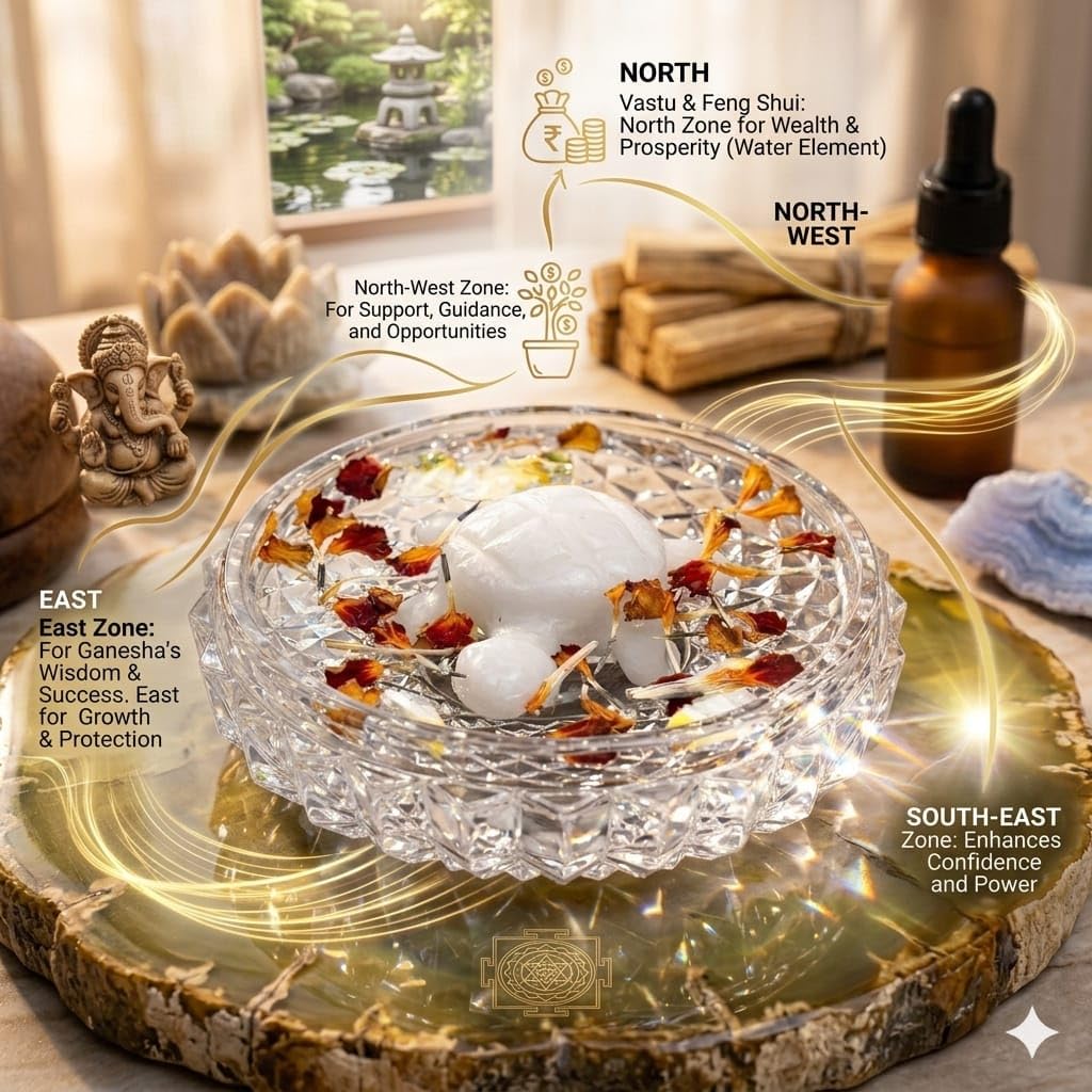SAUDEEP INDIA Vastu Feng Shui White Marble Tortoise with Lead-Free Crystal Plate for Good Luck, Career Growth & Wealth – Decorative Turtle Figurine for Home, Office & Gifting (12cm Crystal Plate)