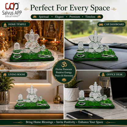 Crystal Glass Shiva Ganesha Nandi Statue, Decorative Religious Showpiece for Home, Temple & Office, Green Hindu God Idol for Pooja Room & Spiritual Decor, 4 x 2.5 Inch