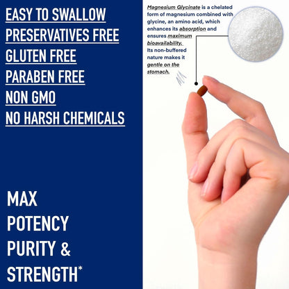 BioClinical Magnesium Glycinate Supplement 2000mg 120 Veg Tablets -High Absorption Chelated Magnesium Supplement Supports in Muscle Recovery, Sleep & Nerve Health for Men & Women -Zero Preservatives