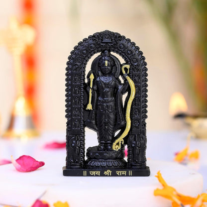 Metal Small Ram Lalla Idol Murti Ayodhya for Car Dashboard Home Decor,Home Temple Mandir Pooja, Gift, Car Dashboard (Black Height - 2.7 Inch)