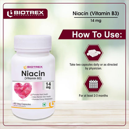 Biotrex Nutraceuticals Niacin 14mg Vitamin B3 With Inositol 50mg Supplement - 60 Veg Capsules