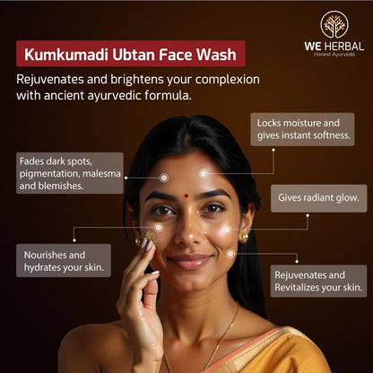 WE HERBAL Kumkumadi Ubtan Face Wash for Glowing Skin 100g, Ayurvedic Brightening Cleanser with Saffron, Turmeric and Dead Sea Mud, Reduce Dark Spots Remove Tan and Provide 72 Hour Hydration, No Artificial Colour, No Fragrance