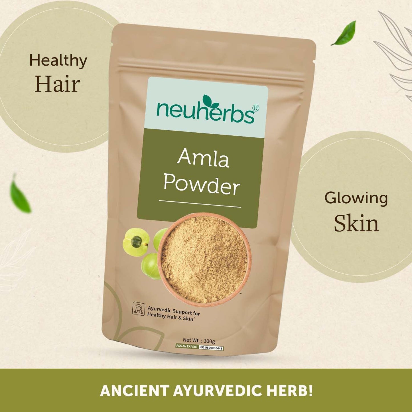 Neuherbs Amla Powder For Hair Growth & Glowing Skin - 100g | Gooseberry Fruit Powder For Hair, Eating, Drinking | 100% Pure & Natural With No Added Preservatives