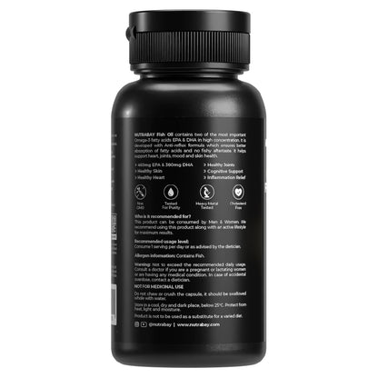 Black supplement bottle with text on a white background