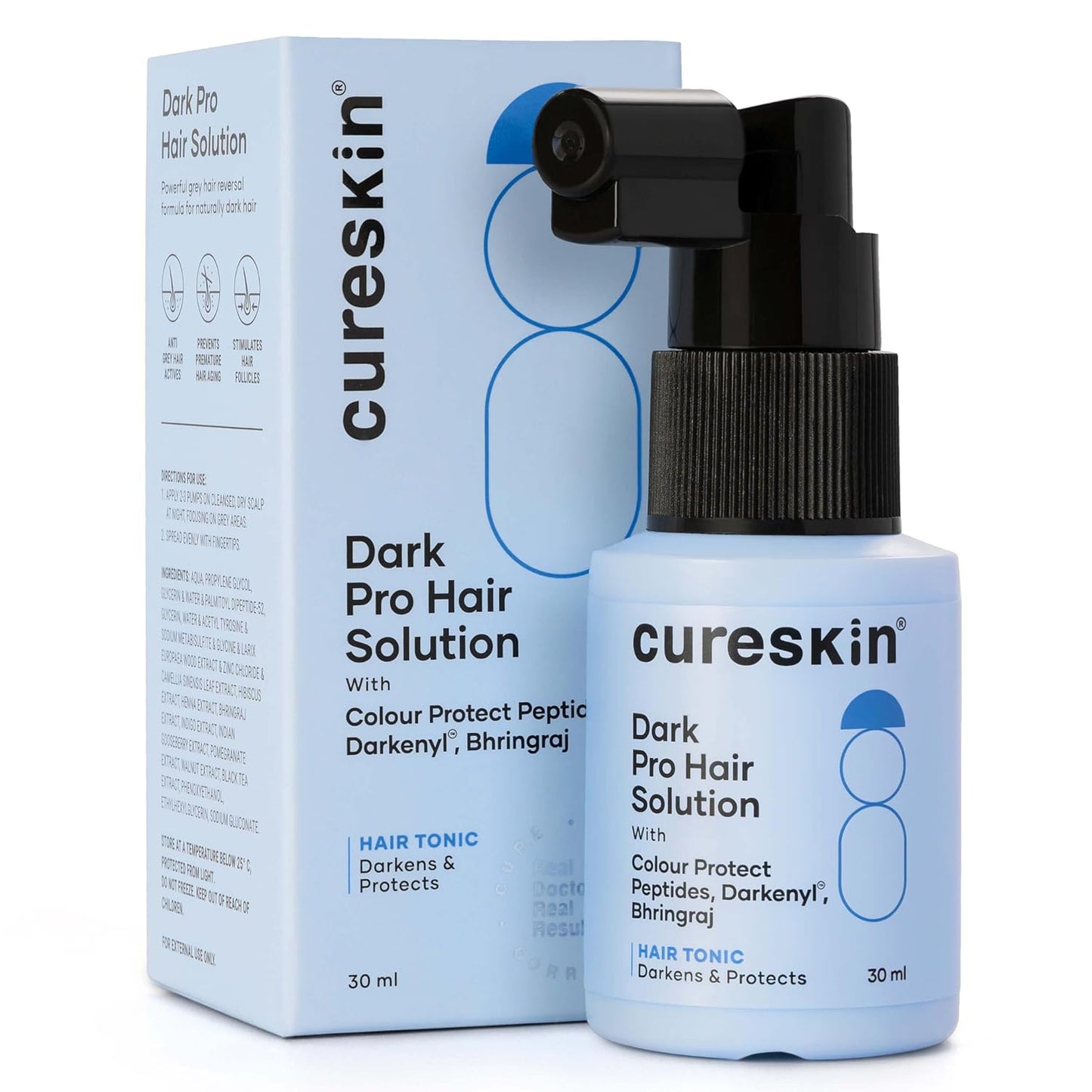 Cureskin Anti Grey Hair Serum | Gradually Reduces Gray Hair on Head & Beard Without Dye | Restores Natural Hair Colour in 4 months with Peptide-52, Acetyl Tyrosine & Larix Extract (15 Days Supply)