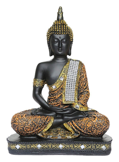 Meditating Buddha Statue Polyresin Buddha Idol Showpiece - Perfect Living Room, Bedroom & Office Space - and Wall Decoration - Ideal Gifting (Orange Buddha, Fantasy, 22 Cm, 13 Cm)