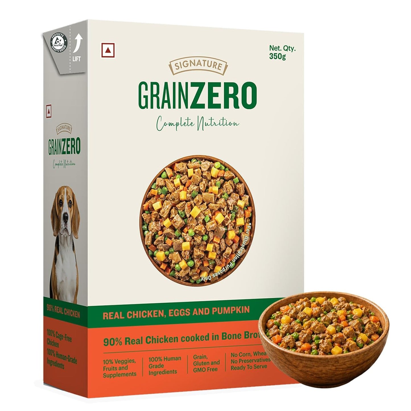 Grain Zero Dog Fresh Food Tetra Pak Real Chicken, Egg & Pumpkin, for Adult & Puppy, 350g | Supports Joint & Health | Immune System | Anti Inflammatory Properties | Ready to Serve | One Pack One Meal