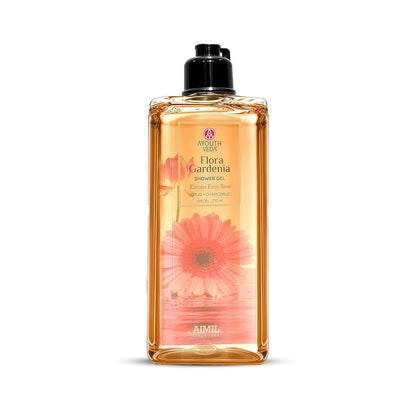Ayouthveda Flora Gardenia Shower Gel, Natural & Ayurvedic Body Wash, Refreshing & Hydrating, Calms and soothes, Gently cleanses, Delivers velvety soft skin, For Men & Women 250ml