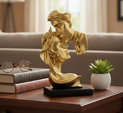 Love Couple Face Adventure Showpiece Statue Sculpture Figure for Home Decor Valentine Day Gift | Resin- 10" Inches (Golden)