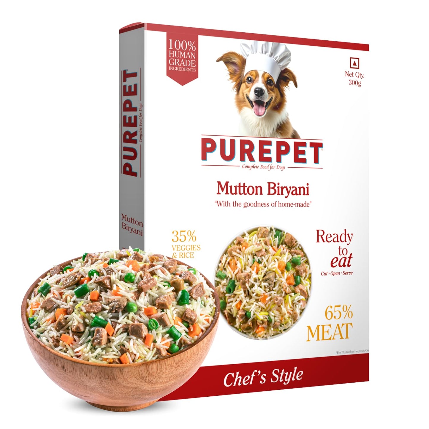 Purepet Fresh Dog Food 300g | Mutton Biryani for Adults & Puppies | High Protein, 65% Real Meat, 35% Veggies & Rice | No Preservatives | Ready to Serve | All Breeds | Single Meal Pack