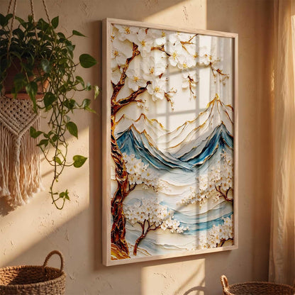 Mountain View Wall Art Home Decoration | Aesthetic Floral Paintings With Frame For Living Room Bed Room Hotel Wall Decor Digital Reprint (13x17 inch)