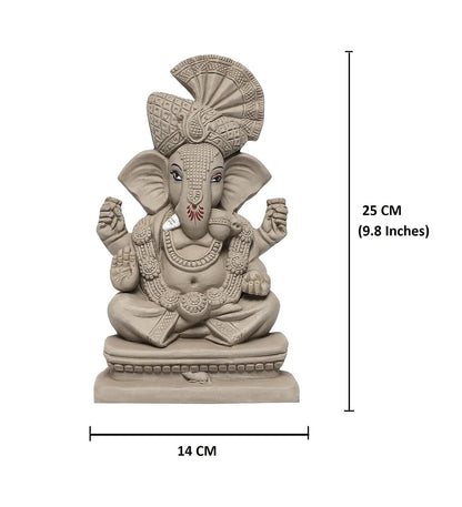 KSI Eco Friendly Ganesha Idol 9.8 Inches | Water Soluble Ganpati Murti for Home Visarjan | Pagdi Ganesh Without Paint | Biodegradable Idol for Ganesh Chaturthi