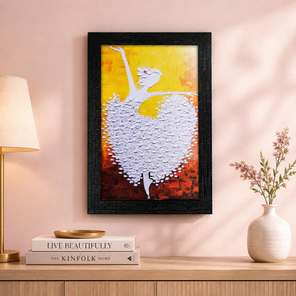 Abstract Art Wooden Dancing Girl Framed Painting | Ready to Hang- (Wooden Frame, Multicolor, 10inch x 14 inch)