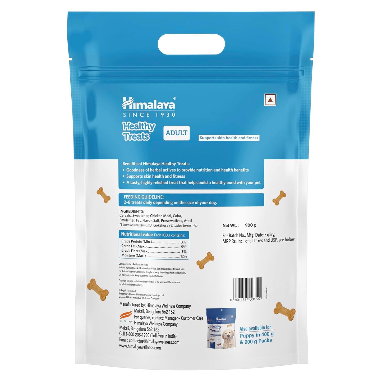 Himalaya Healthy Treats for Adult Dogs | Milk | 900g | with Gokshura & Flaxseed | Nutritious & Skin-Friendly Dog Snack
