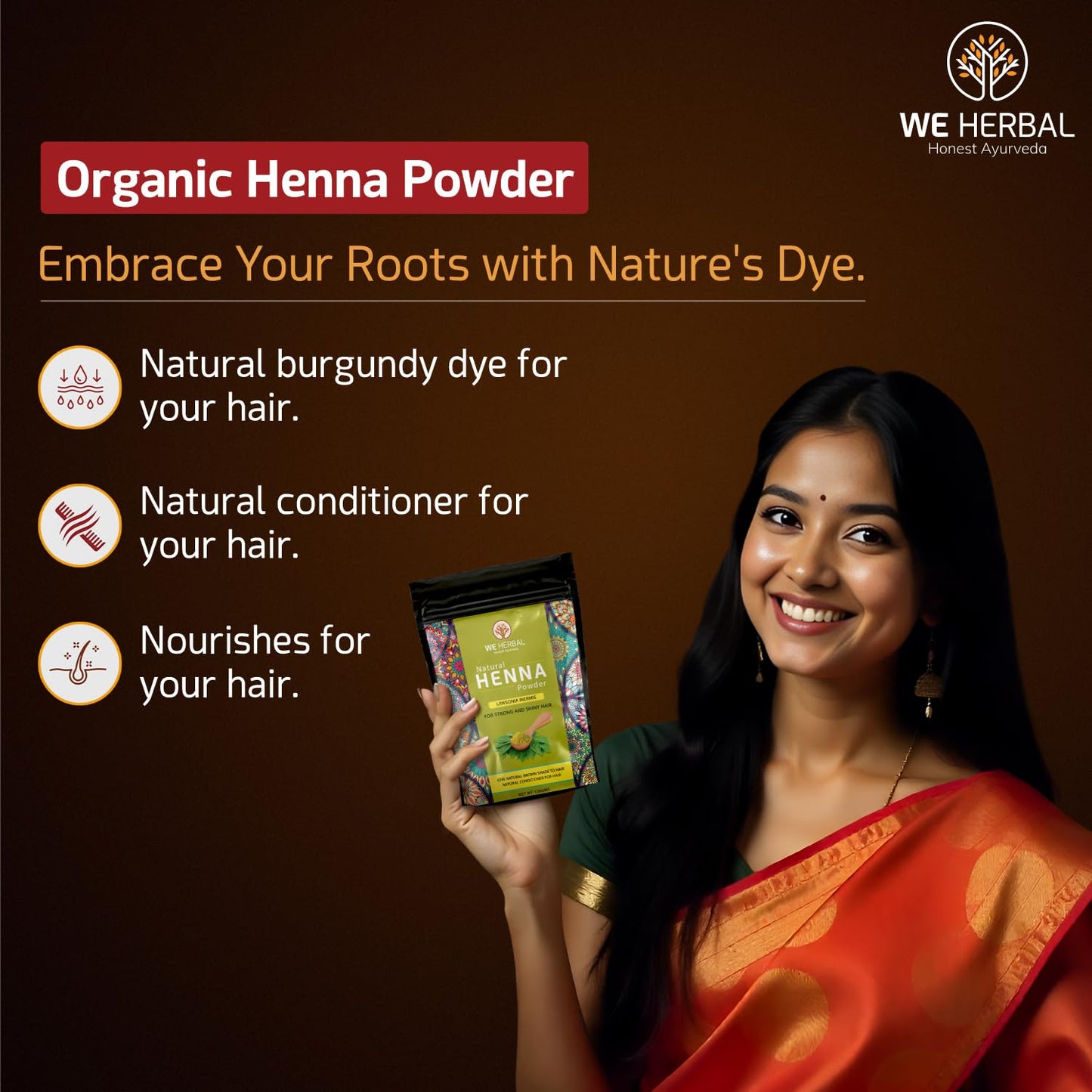 Natural Herbal Henna Powder 100g, Pure & Organic Mehndi for Hair Coloring, Conditioning, Shine & Scalp Nourishment, Healthy Scalp & Long-Lasting Colour, Natural Hair Dye & Mehendi for Soft, Shiny Hair