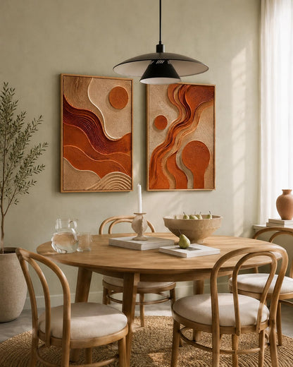 2 Piece Framed Wall Art Set, 3D Textured Floral Botanical Painting, Modern Abstract Flower Wall Decor for Living Room Bedroom Dining Room Office, Ready to Hang, Ideal for Housewarming Gift (design 6, 13X19, Brown)