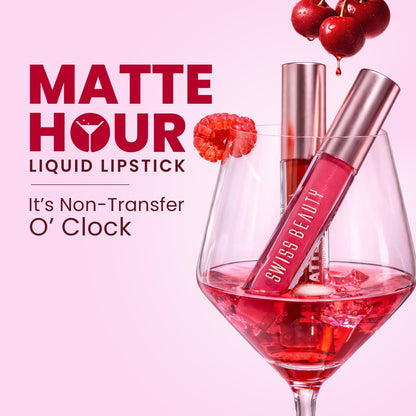 Swiss Beauty Matte Hour Liquid Lipstick | Non-Transfer Formula | Highly Pigmented | Up To 10-Hour Wear | Waterproof & Smudge-Proof | Enriched with Vitamin | Shade-3. Bare Cosmo, 4.2ml