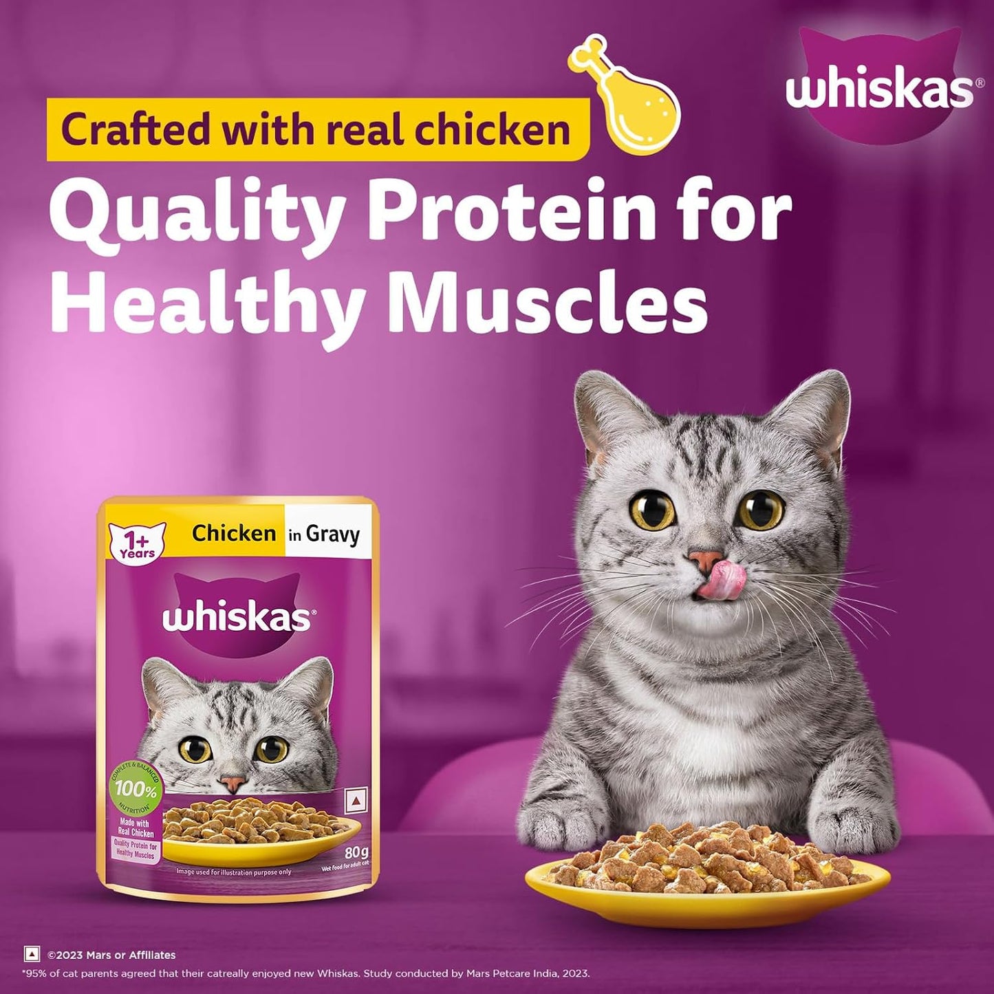 Whiskas Wet Cat Food for Adult Cats (1+Years), Chicken in Gravy Flavour, 80g