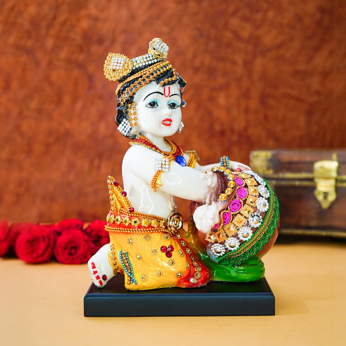 Bal Gopal Idol for Puja | Laddu Gopal Murti for Pooja Room | Resin Baby Krishna Idol for Home | Bal Krishna Idol | Sri Krishna Idols Gift | Makan Chor Idol