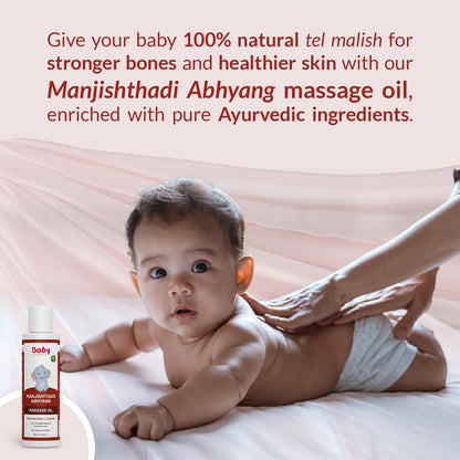 BabyOrgano® Manjishthadi Abhyang Baby Massage Oil for Newborns (0-2 Yrs) – Strengthens Bones & Muscles, Made with Manjistha & Daruhaldi, Toxin & Mineral Oil Free Made with Sastrokta Vidhi - 100ml
