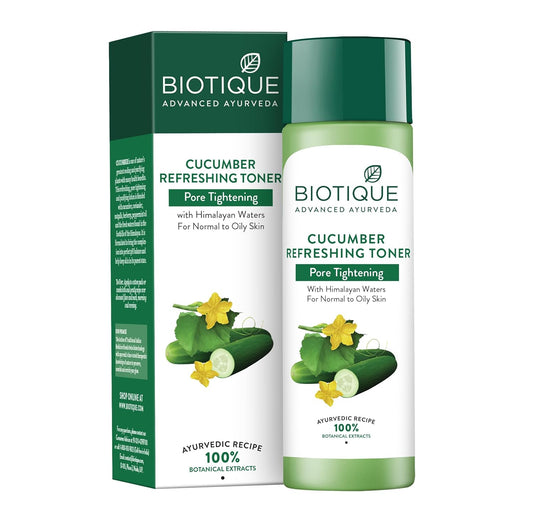 Biotique cucumber refreshing toner with packaging on a white background