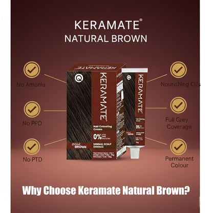Keramate Hair Colouring Cream – Natural Brown, No Ammonia, No PPD, No PTD | Safe, Long-Lasting Hair Color