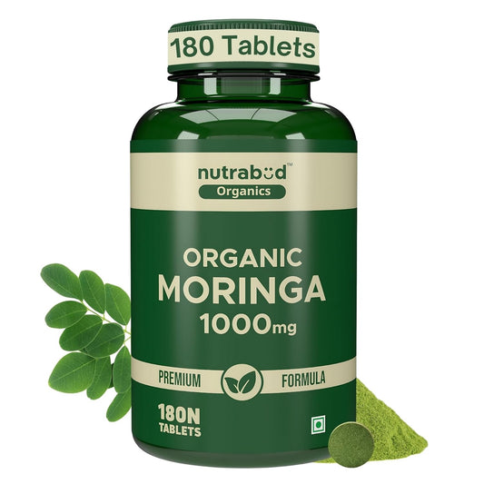 Nutrabud Moringa Tablet 1000mg - 180 Tablets - Moringa Leaves Powder Tablets for Immunity, Digestion & Energy - Certified Organic (180 Count (Pack of1))
