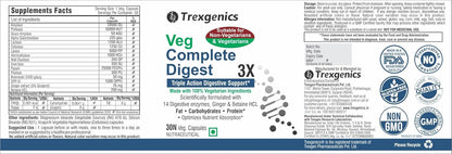 Nutritional label for Trexegenics Veg Complete Digest 3X supplement