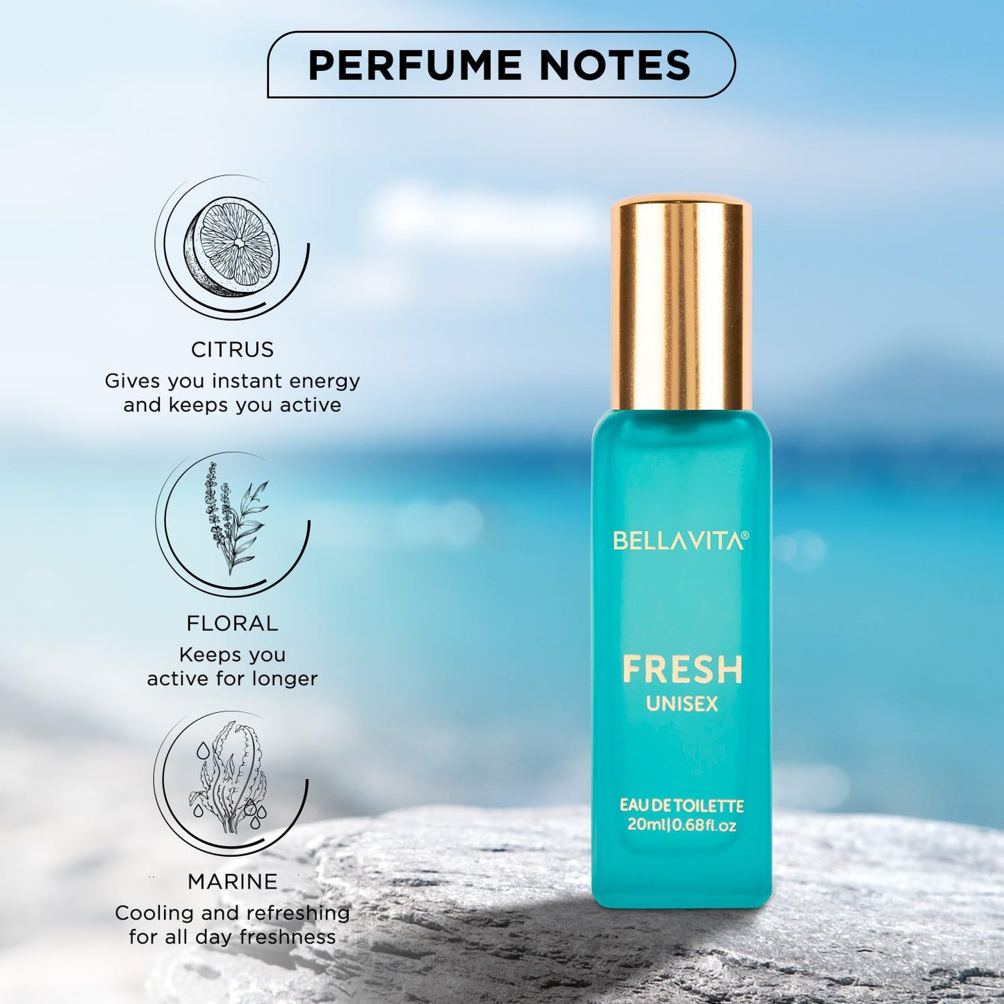 Bella Vita Luxury FRESH Unisex Eau De Toilette Perfume with Bergamot, Lavender,Ylang Ylang|Premium, Long Lasting Fresh Fragrance for Men & Women, 20ML