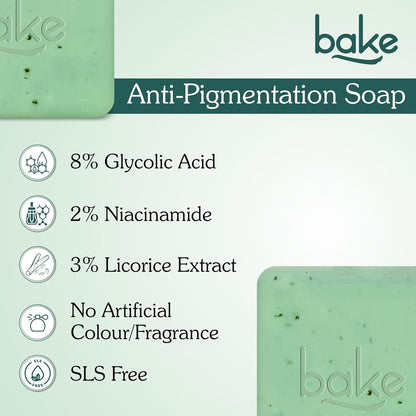 BAKE 8% Glycolic Acid Scrub Treatment Soap (200 Gms Pack of 2) with 3% Niacinamide | For Pigmentation, Exfoliation, Tan Removal, Brightens Underarms | For Women & Men | 100g x 2 (Pack of 2)