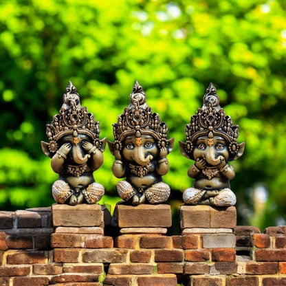 Cute Little Ganesh Idol for Home Decor | Resin Baby Ganesha Statue for Office Table, Desk, Reception & Living Room Decorative Showpiece | Hindu God Figurine 2.5x2x6 Inch (Set of 3)