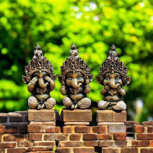 Cute Little Ganesh Idol for Home Decor | Resin Baby Ganesha Statue for Office Table, Desk, Reception & Living Room Decorative Showpiece | Hindu God Figurine 2.5x2x6 Inch (Set of 3)