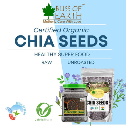 Bliss of Earth Chia Seeds 500g - Organic Raw For Weight Management - Raw Super Food With Omega & Fiber