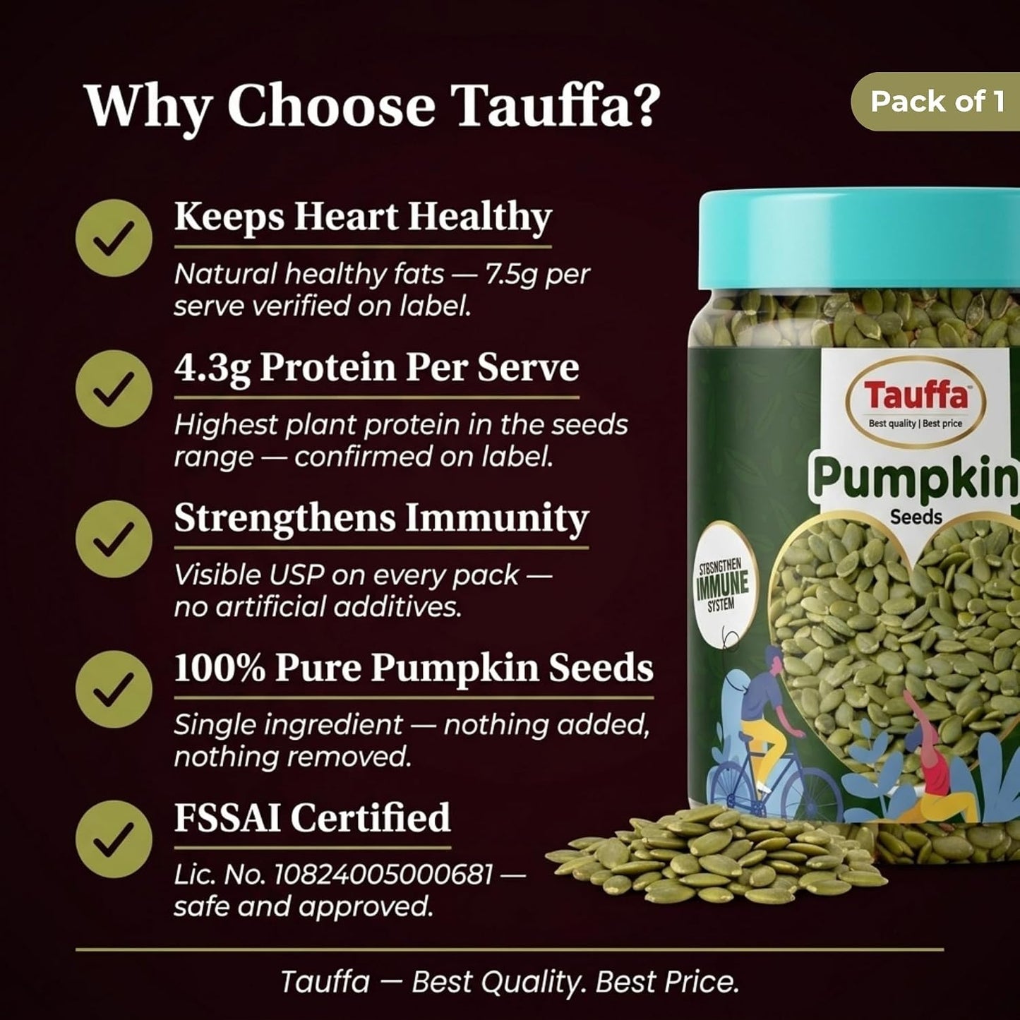 Tauffa Premium Raw Pumpkin Seeds 250g | AAA Grade Kaddu Beej | Handpicked Unroasted Seeds for Eating | High in Protein & Fibre | Healthy Snack
