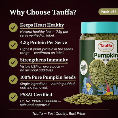 Tauffa Premium Raw Pumpkin Seeds 250g | AAA Grade Kaddu Beej | Handpicked Unroasted Seeds for Eating | High in Protein & Fibre | Healthy Snack