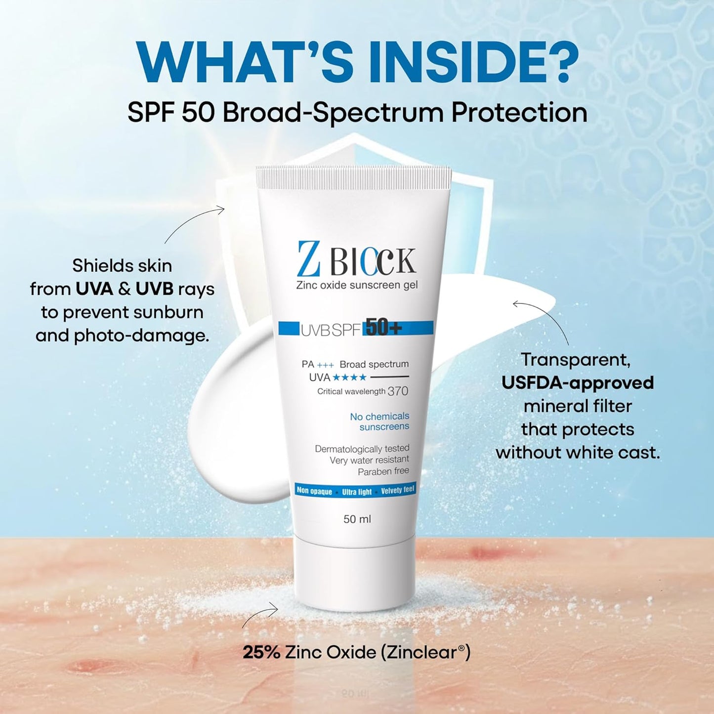 Sanaxia Cosmetics, Z-Block 25% Zinc Oxide Sunscreen Gel, Spf 58, 50 Ml, All Skin Type