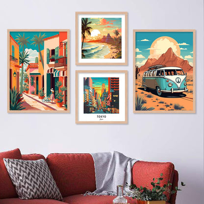 Wood Premium Digital Paintings With Frame For Home Decoration - Iconic Cities Vibrant Painting For Living Room Bedroom Office Room Décor Set of 4 (Art 8, small (10x13 or 10x10 inch))