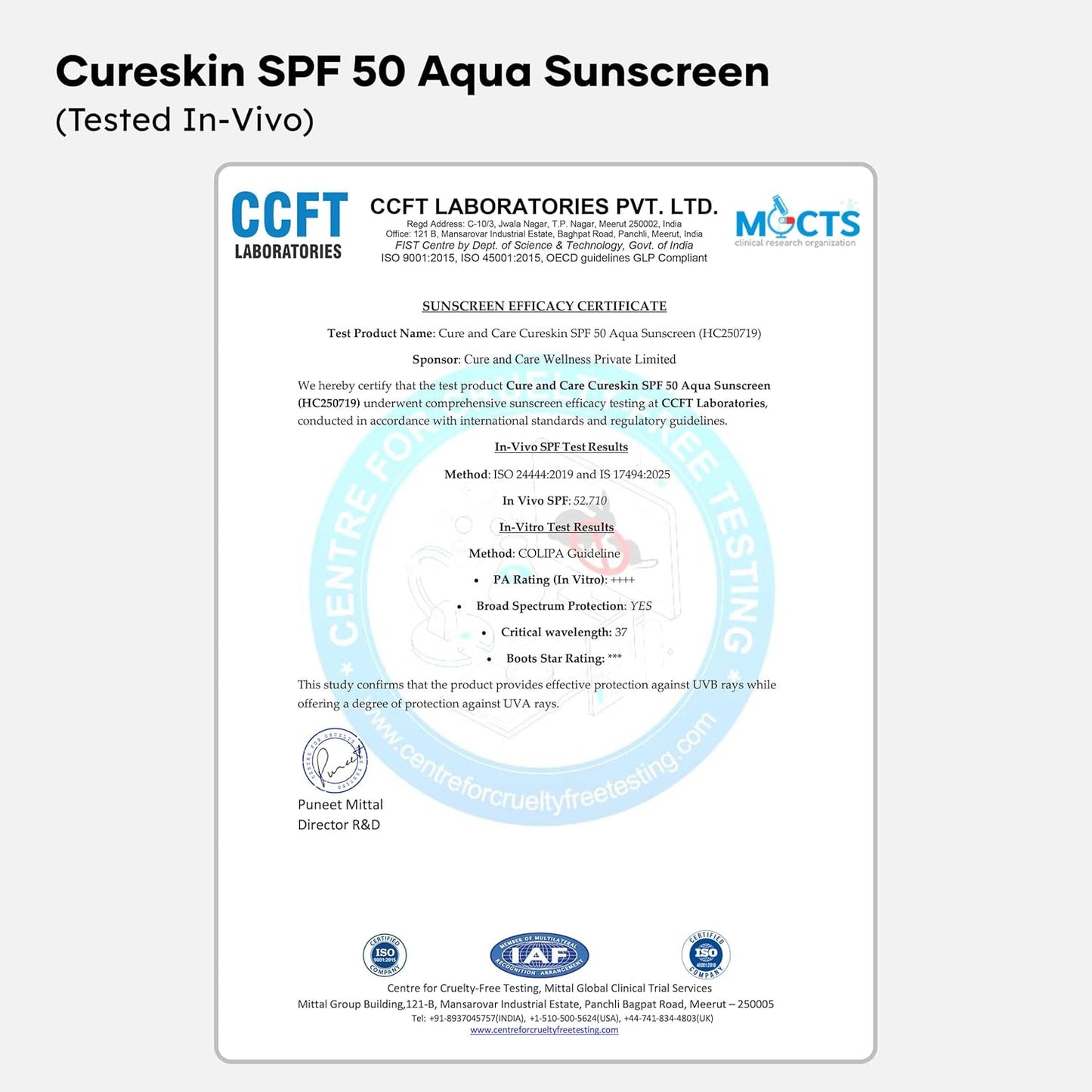 Cureskin SPF 50 Aqua Sunscreen with Advanced UV Filters | Broad Spectrum Sun, UVA, UVB, Blue Light Protection, SPF 50 & PA+++, 50 g (Pack of 1)