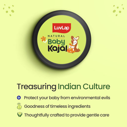 LuvLap 100% Natural Baby Kajal 5g, with Pure Cow Ghee, Cocoa Butter, Coconut Oil, Sweet Amond & Castor Oil, Soothes & Nourishes Eyes of New Born & Kids, Irritation-free, Dermatologically Tested