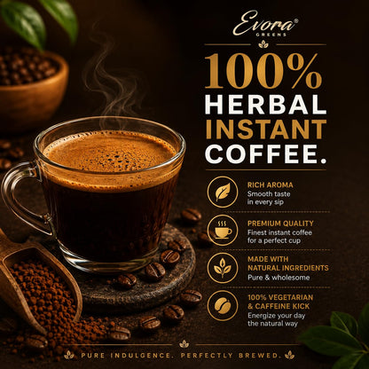 EVORA Greens 100gm Instant Coffee Powder | Classic Taste | Coffee with Arabica & Robusta Blend - Medium Roast | Make Café Style Hot or Cold Coffee, black Coffee, Cappuccino, Latte at Home | Make 50 Cups