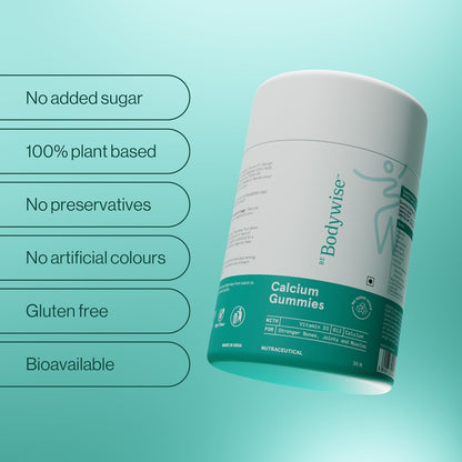 Be Bodywise Calcium Gummies | With Vitamin D3, B12 & Chicory Root Fibre | 500mg Calcium/Gummy| Supports Bone Strength, Joint & Muscle Health | Gut-Friendly Formula | No Added Sugar | 30 Gummies