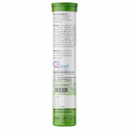 Vaskam healthcare product packaging with green cap and white label on a white background
