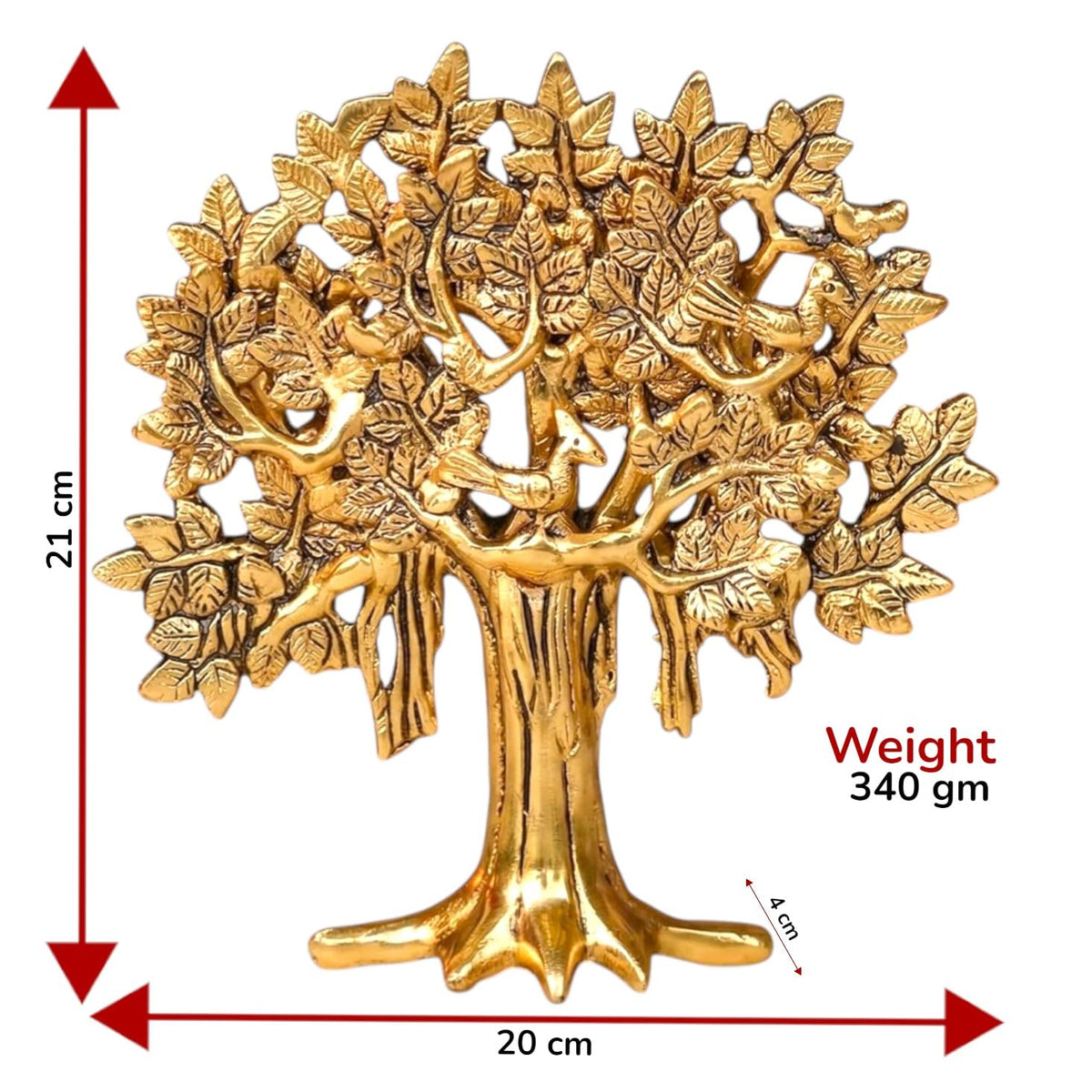 Metal Kalpavriksha Tree for Home Decor - Golden Wish Fulfilling Tree Metal Showpiece for Temple, Vastu, Office Table & Gifting Banyan (No 2 Golden)